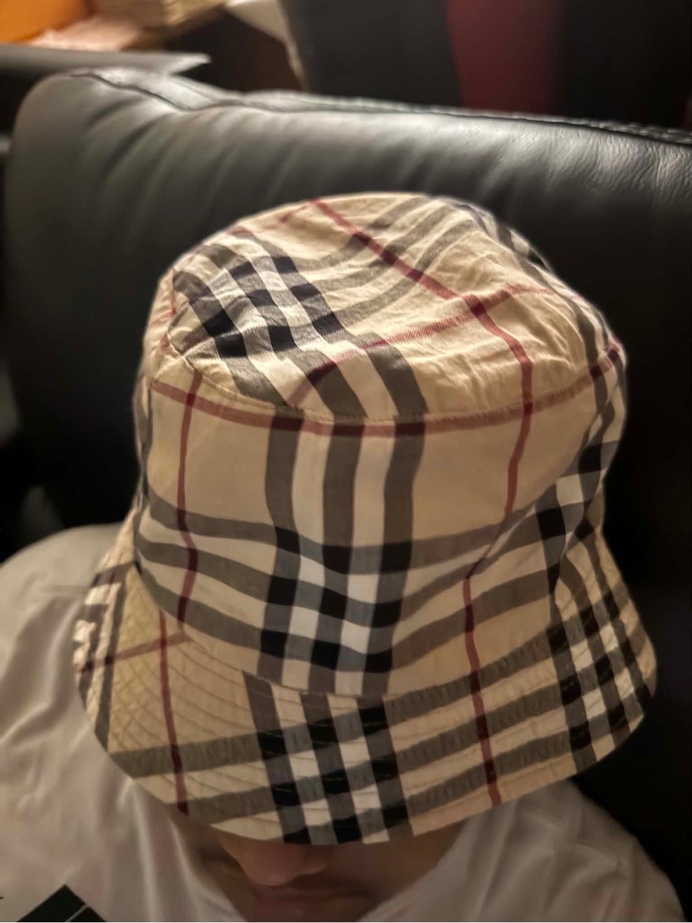 Classic Plaid Burberry Bucket Hat in Beige, Black & Red